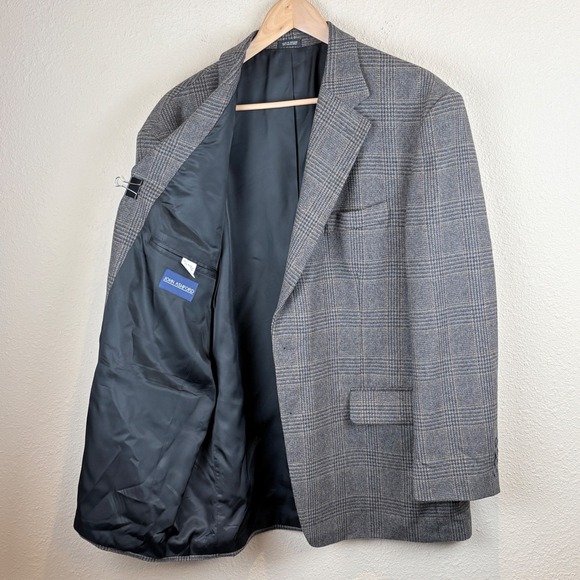 John Ashford Other - JOHN ASHFORD Men's Plaid Wool Camel Hair Blazer Sport Coat Jacket Gray Tan 46R